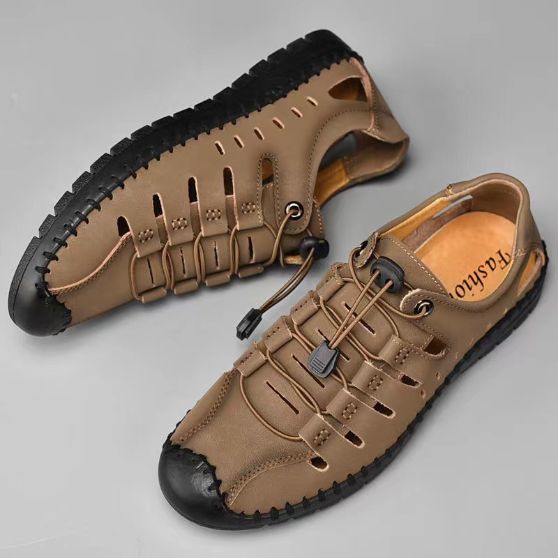 Aviator Wrapped Toe Hollow Leather Sandals