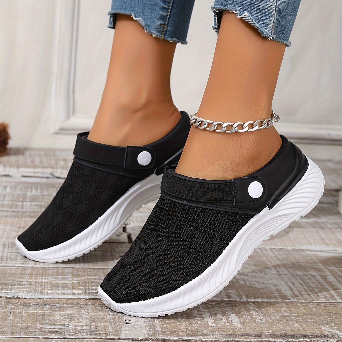 Women's Breathable Knit Mule Sneakers