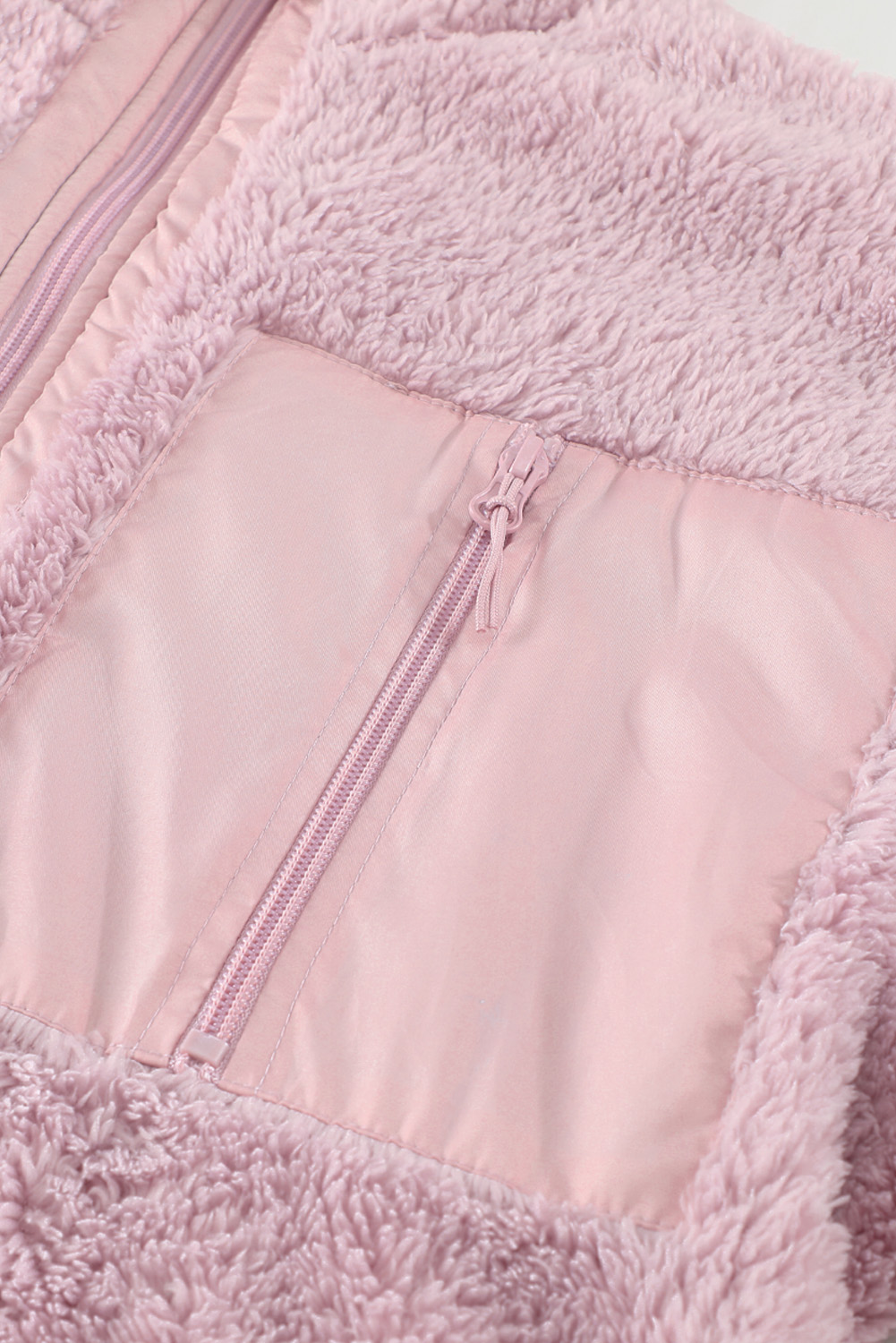 Blue Black Zip Up Sherpa Coat with Pocket