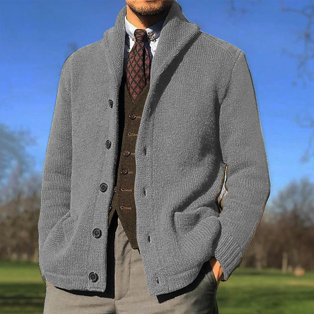 Men's V Neck Ribbed Knit Cardigan for Weekend Wear