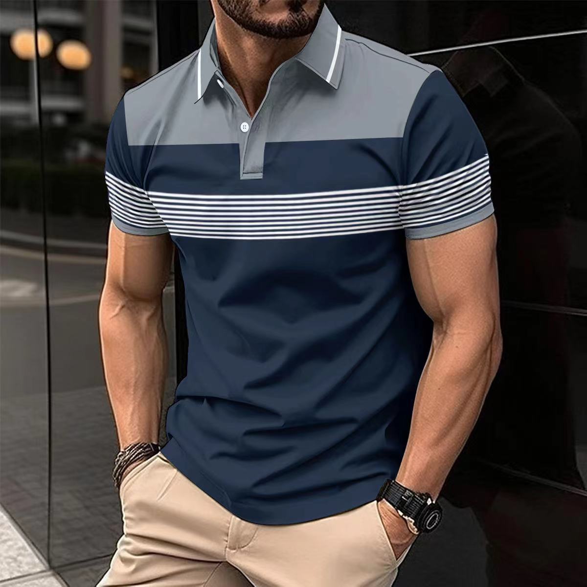 Men's Casual Striped Polo Collar Shirt