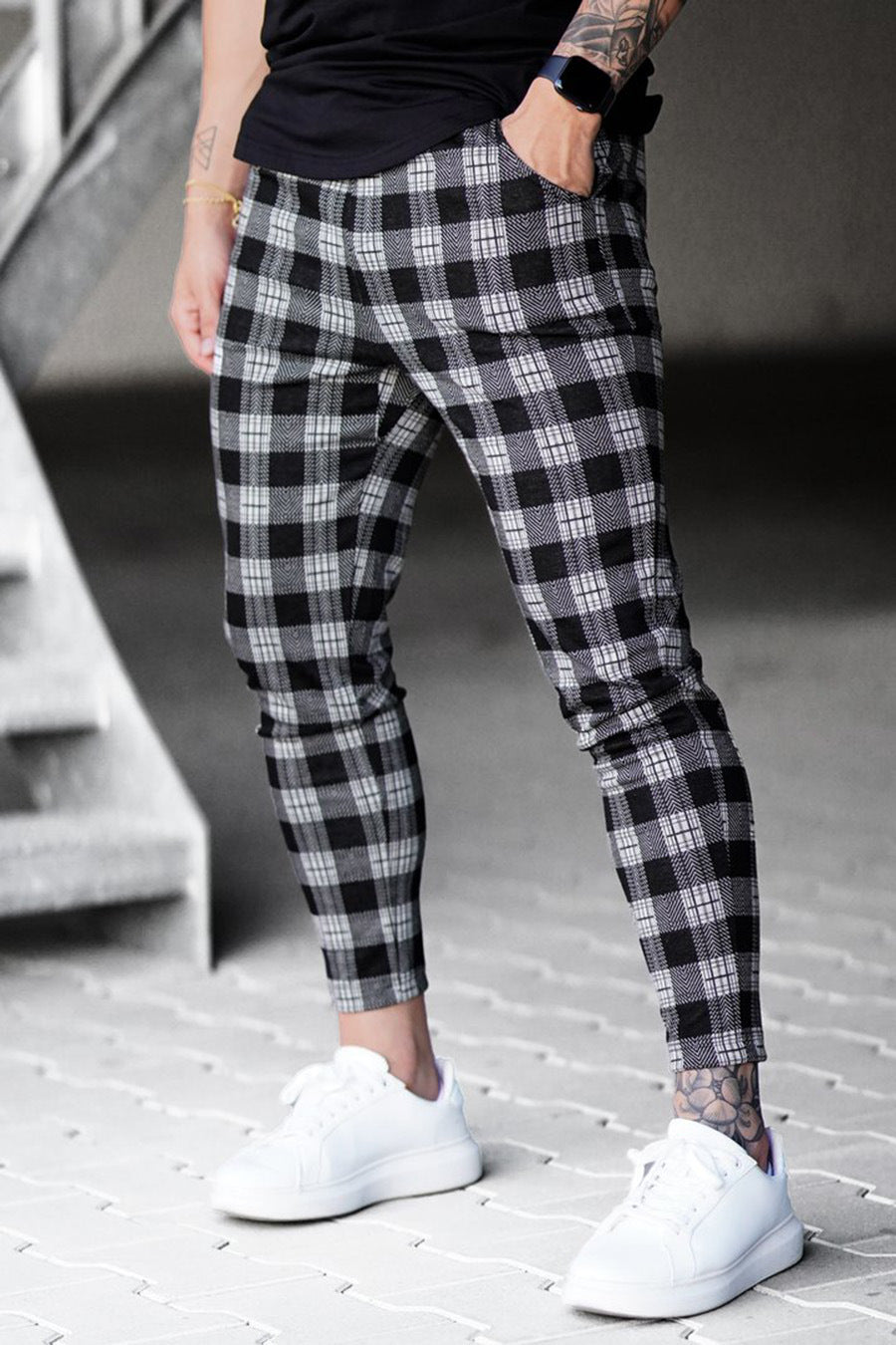 M's Check Print Pants-Zittor