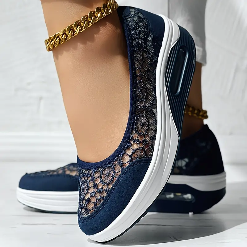 Women s Lace Mesh Sneakers Platform Slip Soft Sole Walking details 1