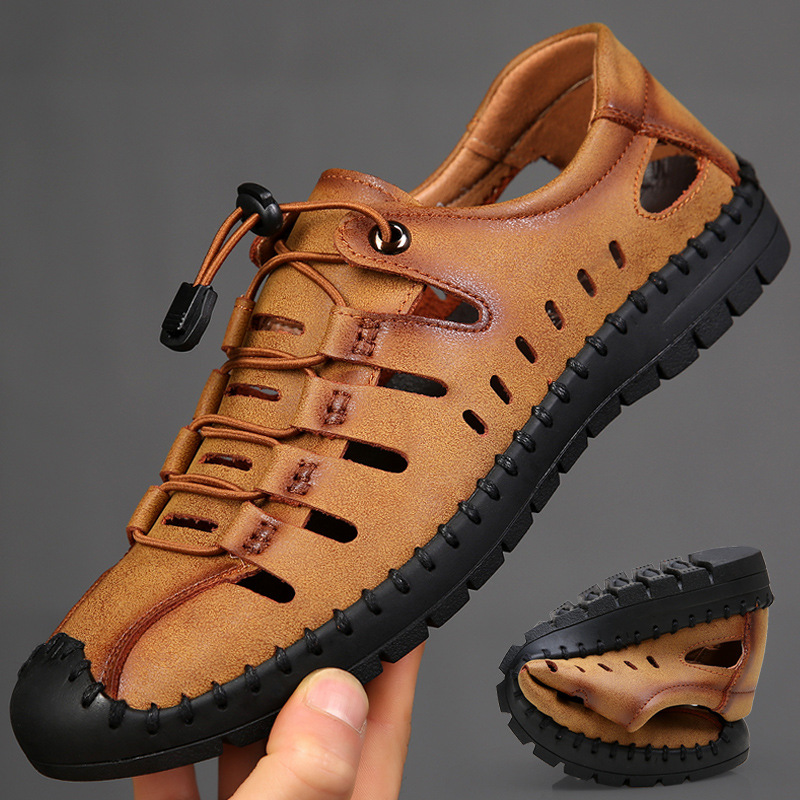 MEN'S Aviator Wrapped Toe Hollow Leather Sandals