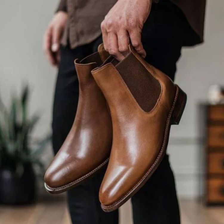 British style brown handmade men's boots-Zittor