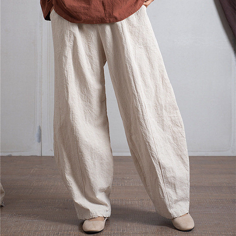 Women's Casual Cotton and Linen Harem Wide Leg Pants