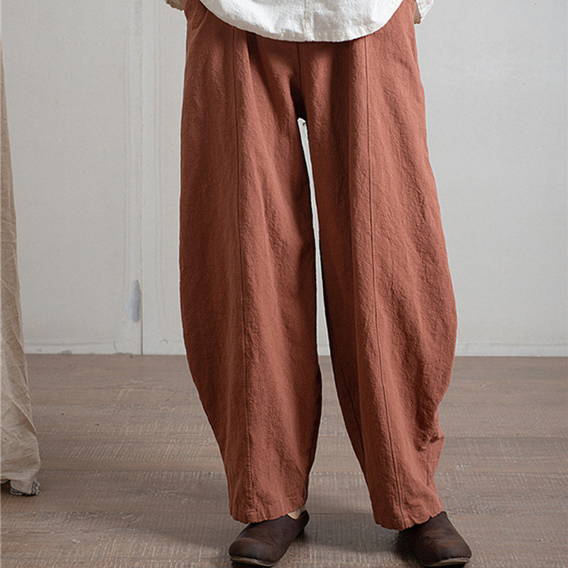 Women's Casual Cotton and Linen Harem Wide Leg Pants