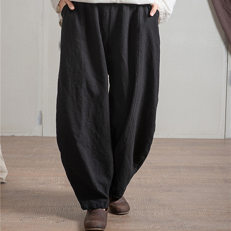Women's Casual Cotton and Linen Harem Wide Leg Pants