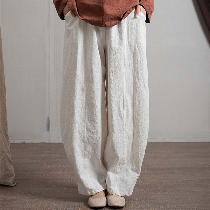 Women's Casual Cotton and Linen Harem Wide Leg Pants