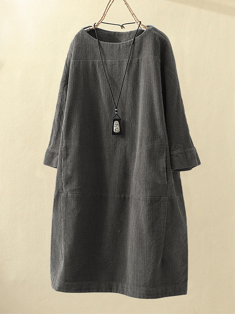 Women's round neck A-line skirt dress casual Cross-border