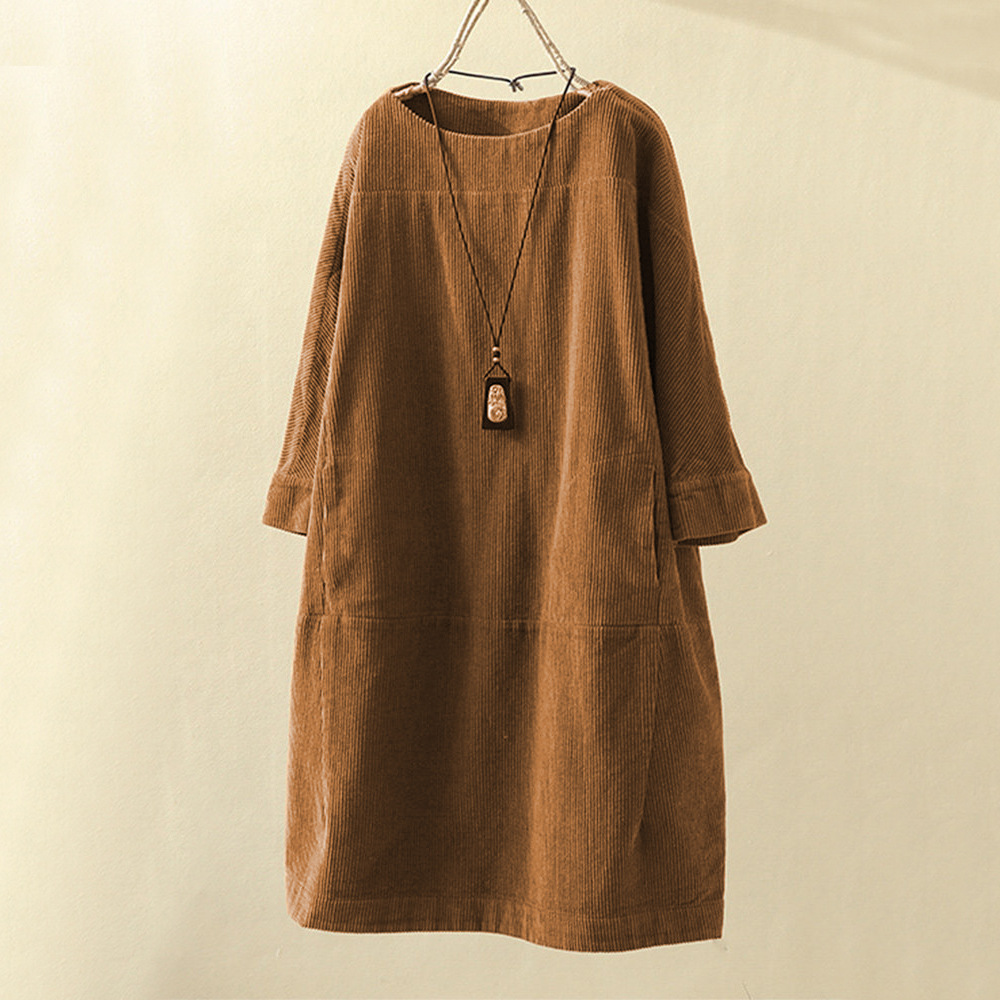Women's round neck A-line skirt dress casual Cross-border