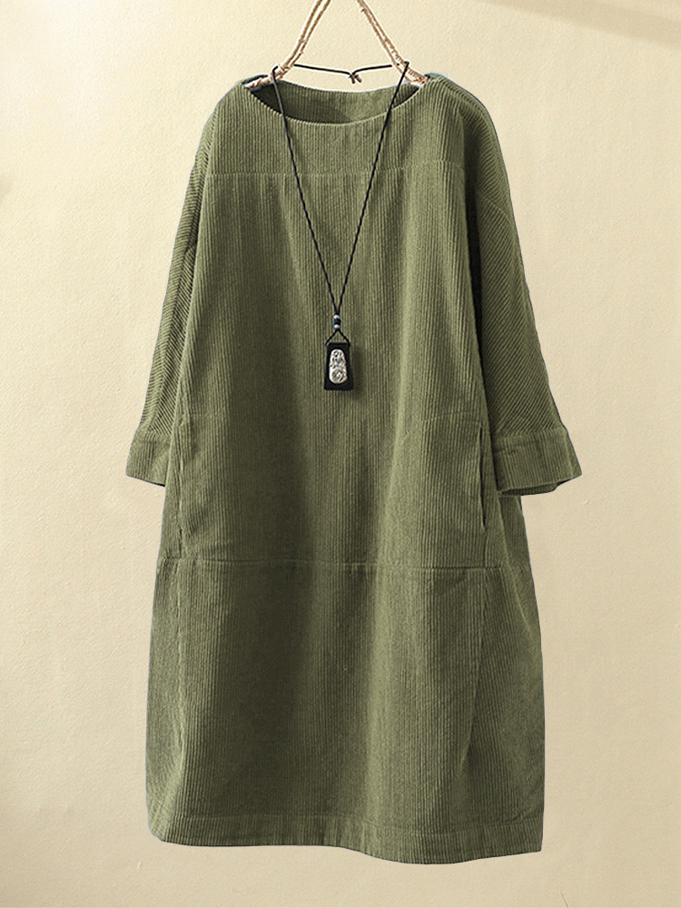 Women's round neck A-line skirt dress casual Cross-border