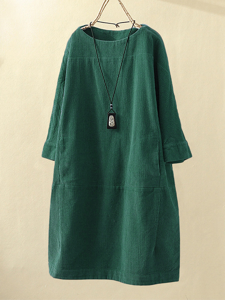 Women's round neck A-line skirt dress casual Cross-border