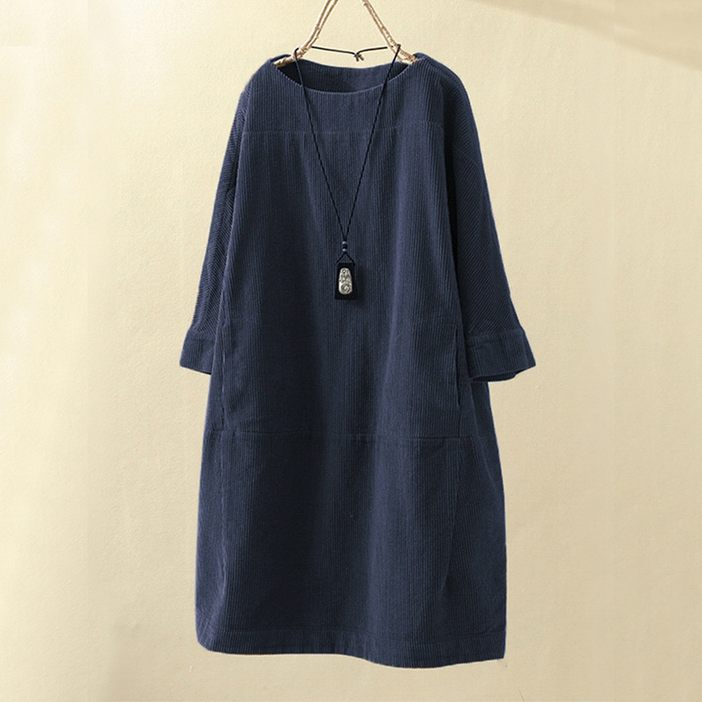Women's round neck A-line skirt dress casual Cross-border