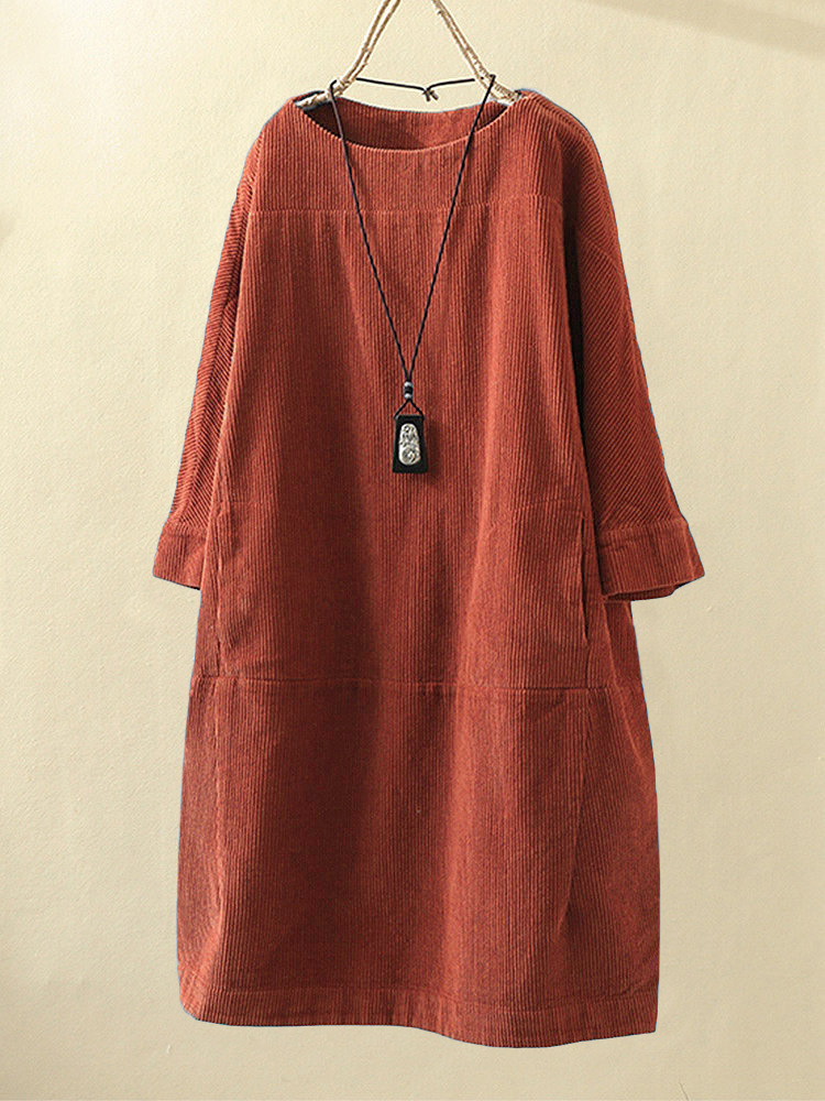 Women's round neck A-line skirt dress casual Cross-border