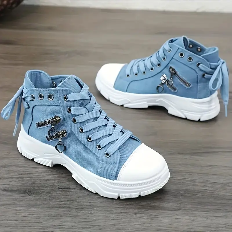 Women s Casual Denim Canvas Shoes Chunky Sole Fashion details 9