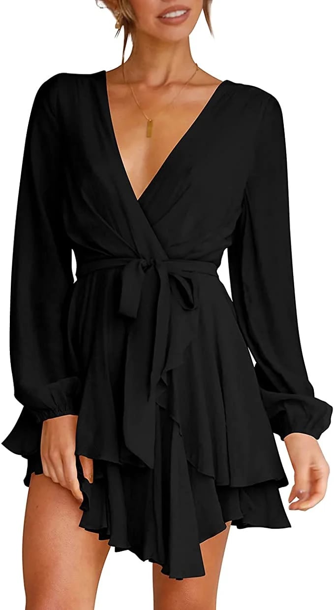 🔥V-Neck Waist Tie Ruffle Mini Swing Skater Dresses❤️Buy 2 Free Shipping