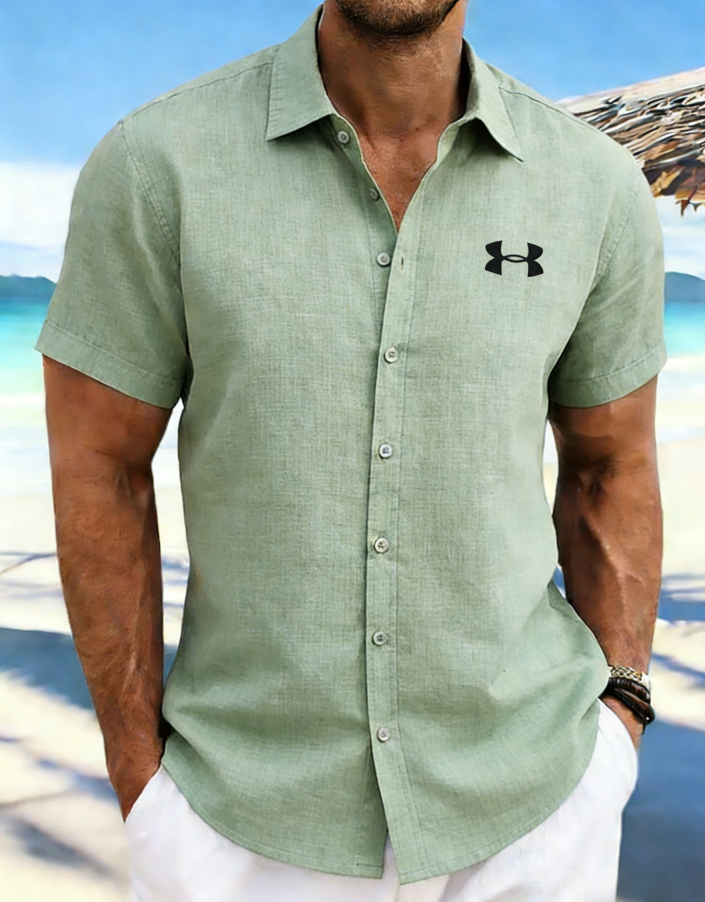 UA Men's Luxury Linen Shirt Breathable & Comfortable Casual Short Sleeve