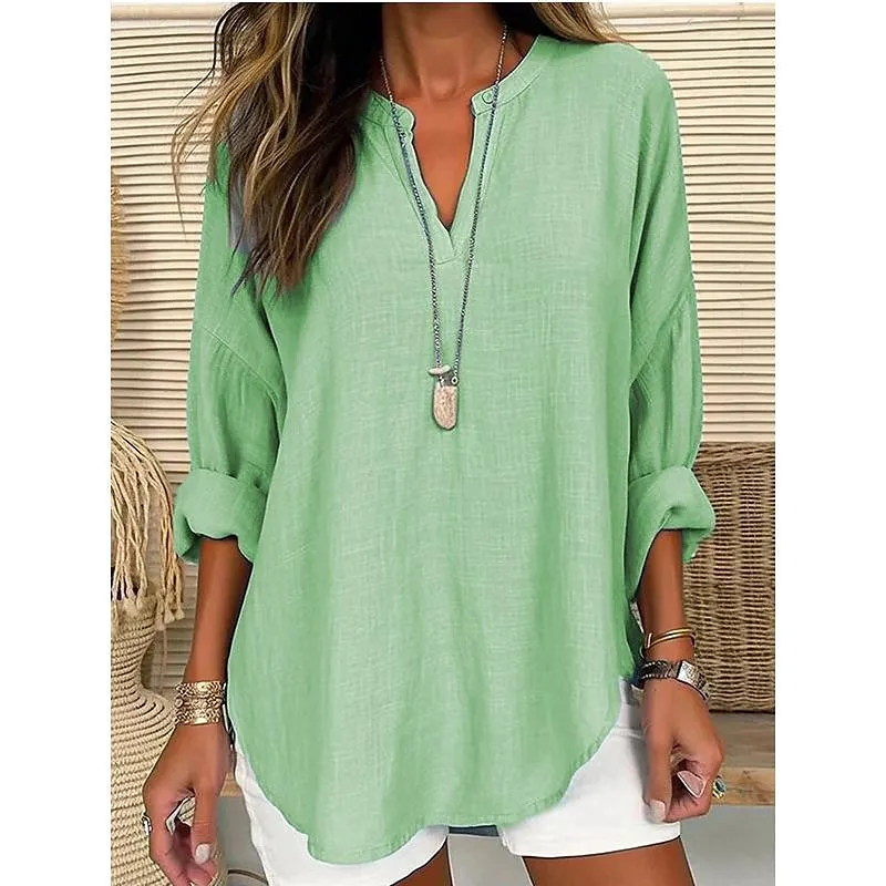 Women's Shirt  Long Sleeve Casual Basic V Neck Linen-🔥Buy 3 Get Free shipping🔥