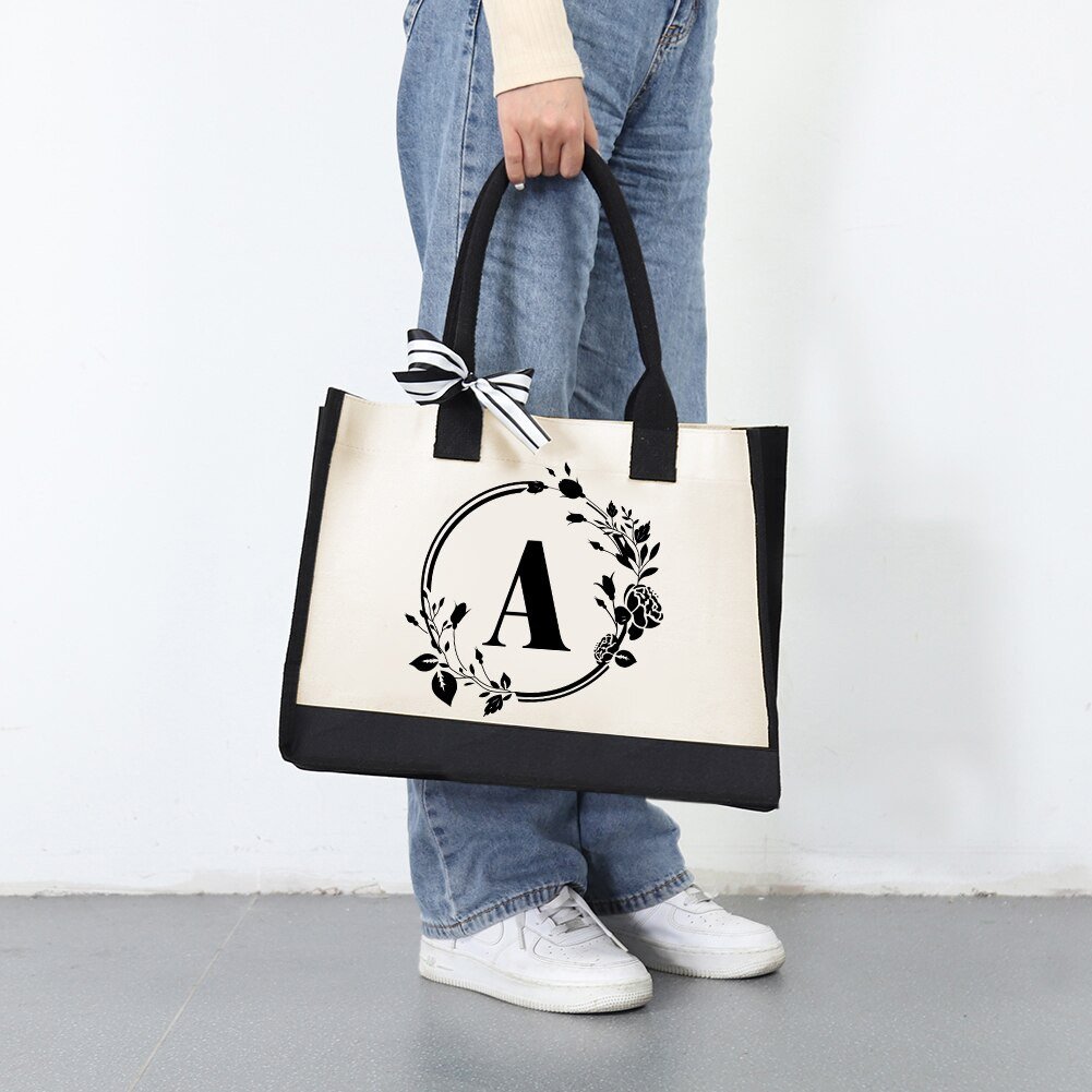🔥Early Mother's Day Sale 49% OFF🔥Perfect Gift-DIY Letter Canvas Bag Women Hit Color Simple Shoulder Shopping Tote Handbag