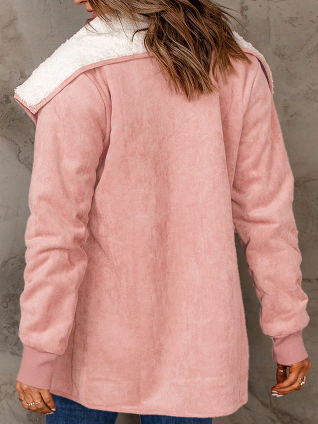 Acelitt Waterfall Collar Teddy Lined Slant Pocket Coat