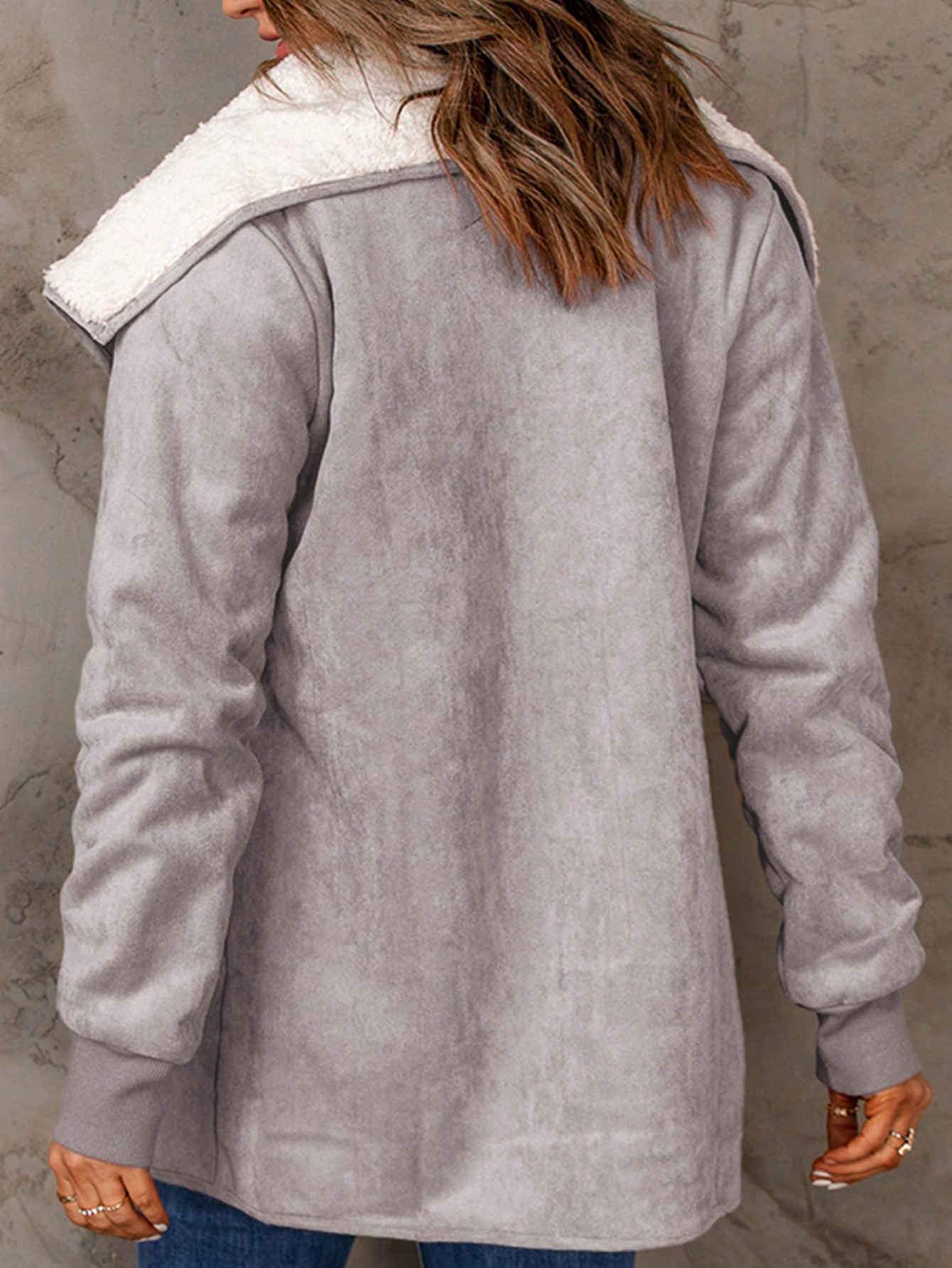 Acelitt Waterfall Collar Teddy Lined Slant Pocket Coat