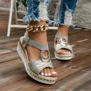 solid color wedge sandals women s buckle design platform details 0