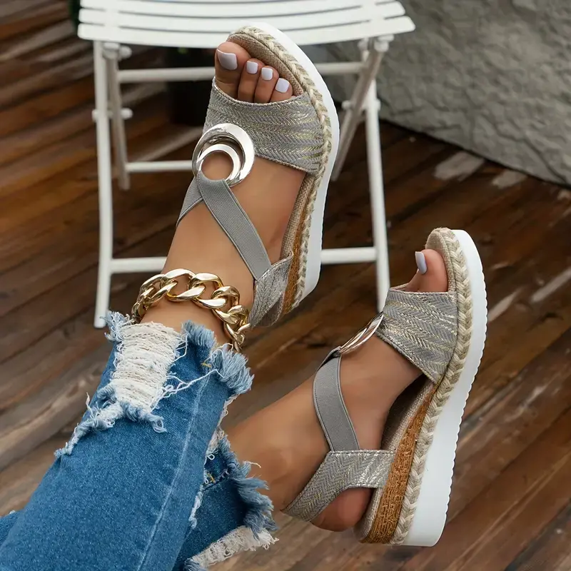 solid color wedge sandals women s buckle design platform details 1