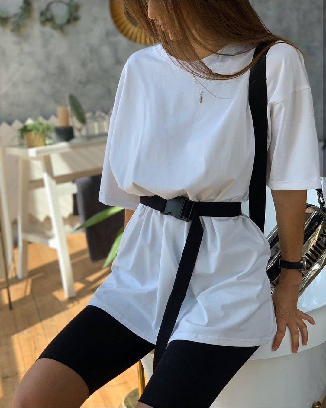 Casual O Neck Short Sleeve Shirt Top and Bodycon Shorts Two Piece Set