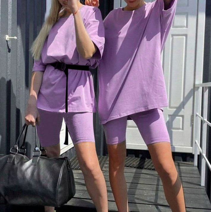 Casual O Neck Short Sleeve Shirt Top and Bodycon Shorts Two Piece Set