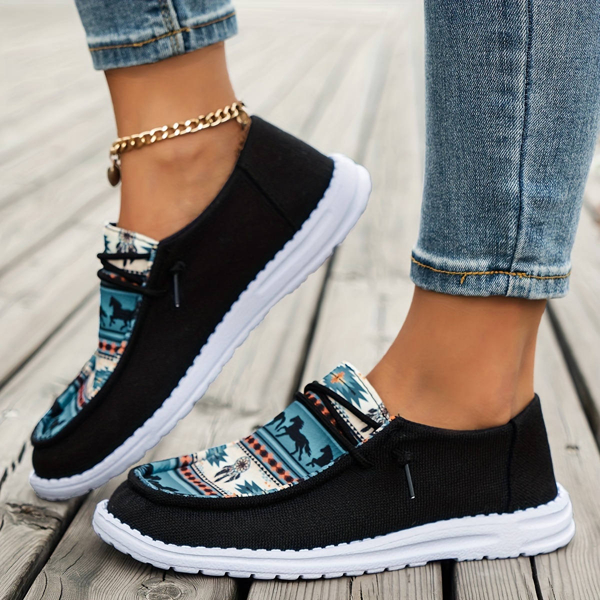 Women's Casual Orthopedic Canvas Shoes With Elastic Print