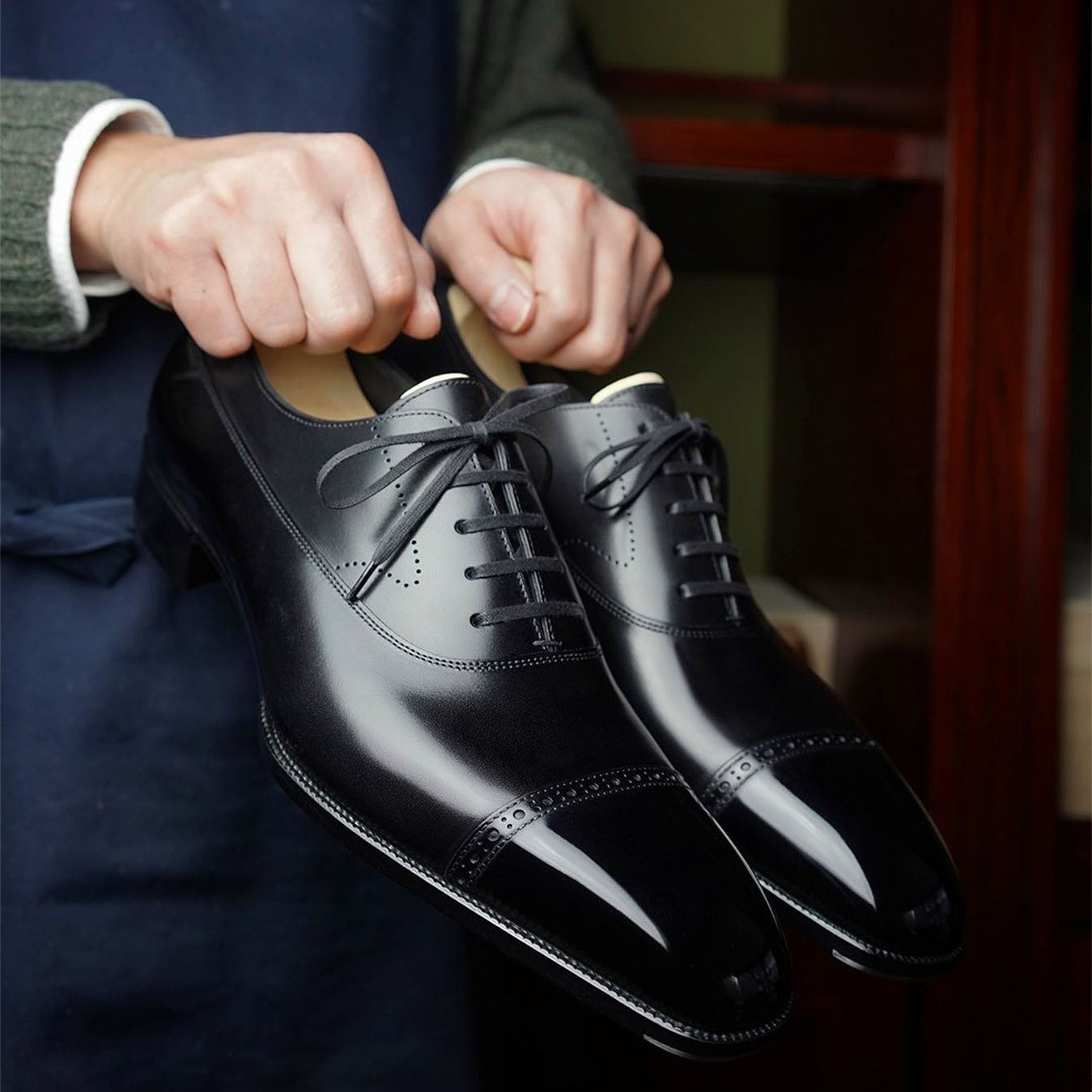 Men's Black Handmade Pointed Toe Business Leather Shoes-Zittor