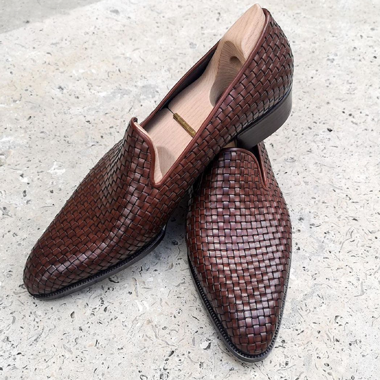 Brown Waven Slip On Dress Shoes-Zittor