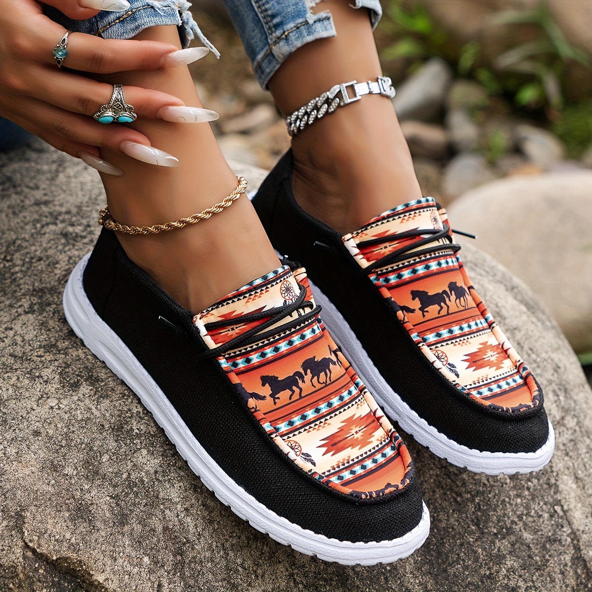 Women's Casual Orthopedic Canvas Shoes With Elastic Print