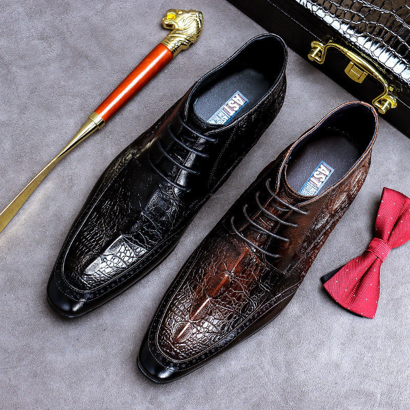 2022 Men's Leather Business Casual Trendy Dress Crocodile Boots-Zittor