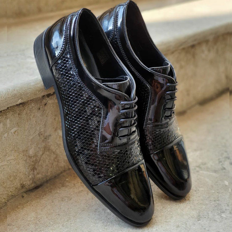 black fish scale men's formal shoes-Zittor