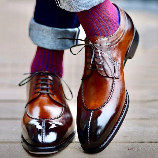 Best Elegant Handmade Two Tone Split Toe Lace Up Shoes-Zittor