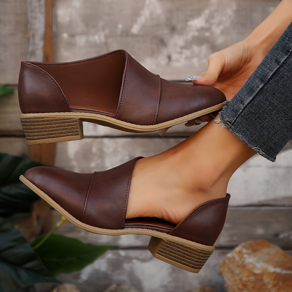 Women's Solid Color Chunky Heel Short Boots