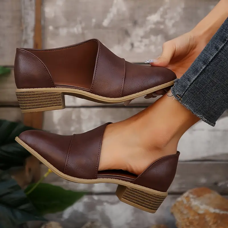 womens solid color chunky heel short boots fashion point toe dress shoes comfortable ankle boots details 1