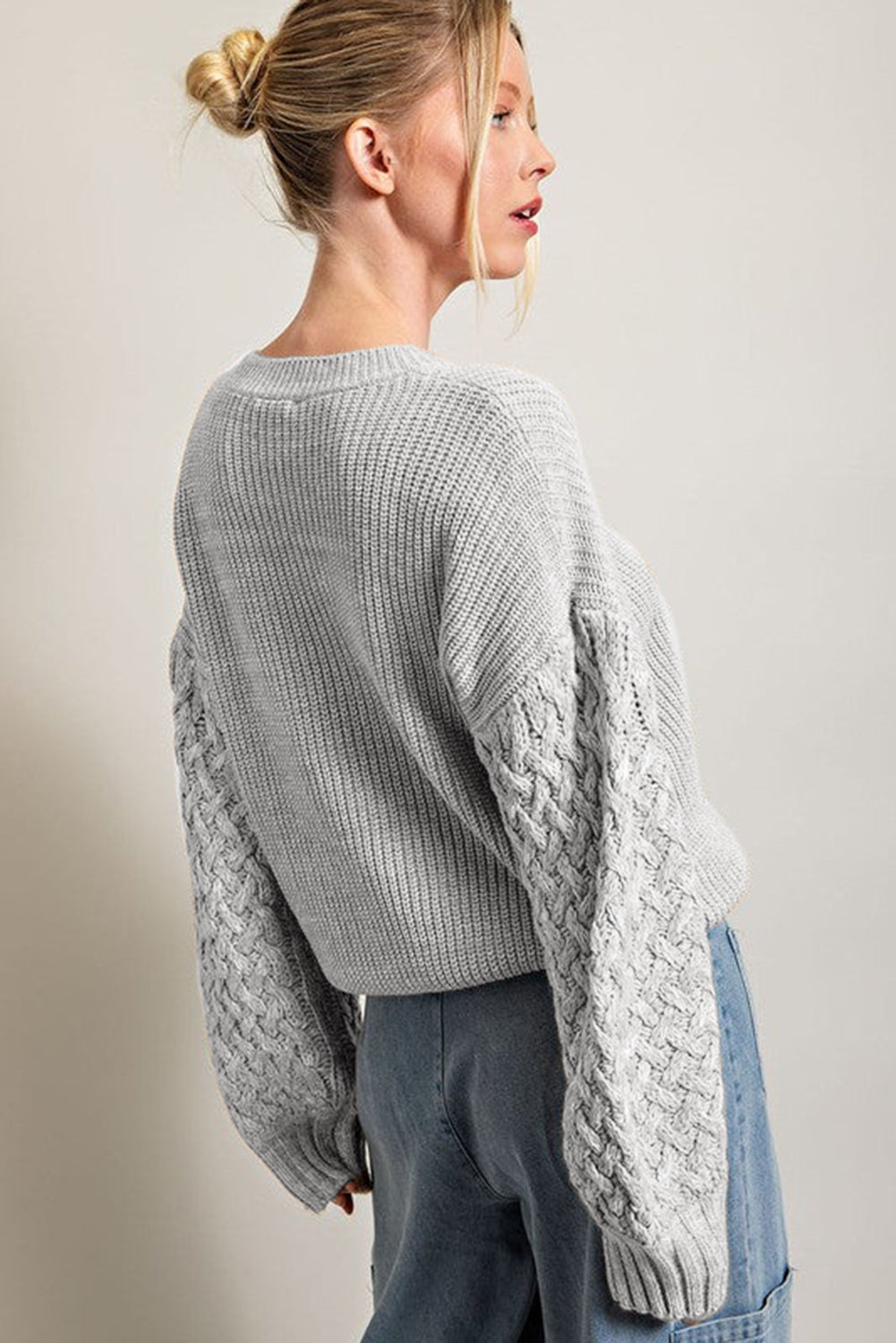 Chunky Knit Sleeve Drop Shoulder Sweater