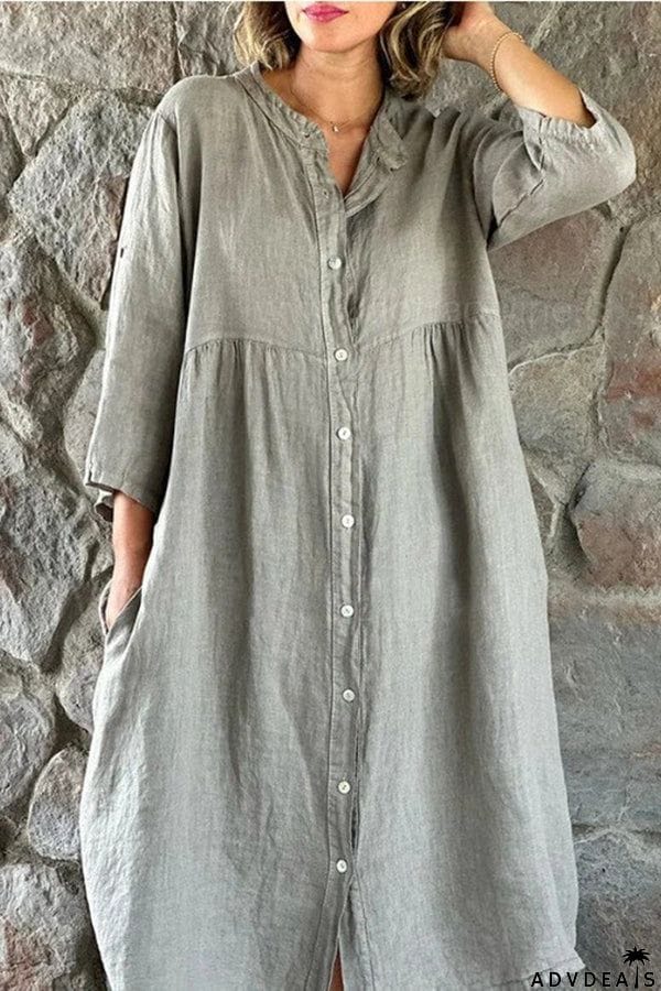 🔥LAST DAY SALE 70%🔥Mindful Cotton Blend Solid Color Button Casual Midi Dress-FREE SHIPPING