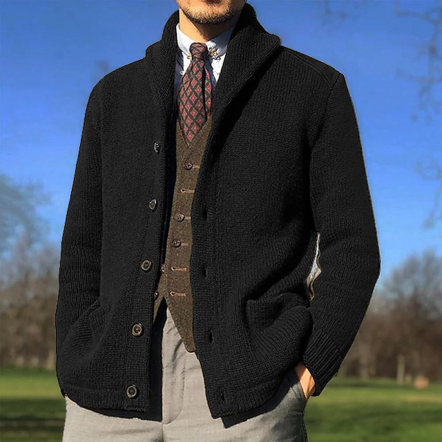 Men's V Neck Ribbed Knit Cardigan for Weekend Wear