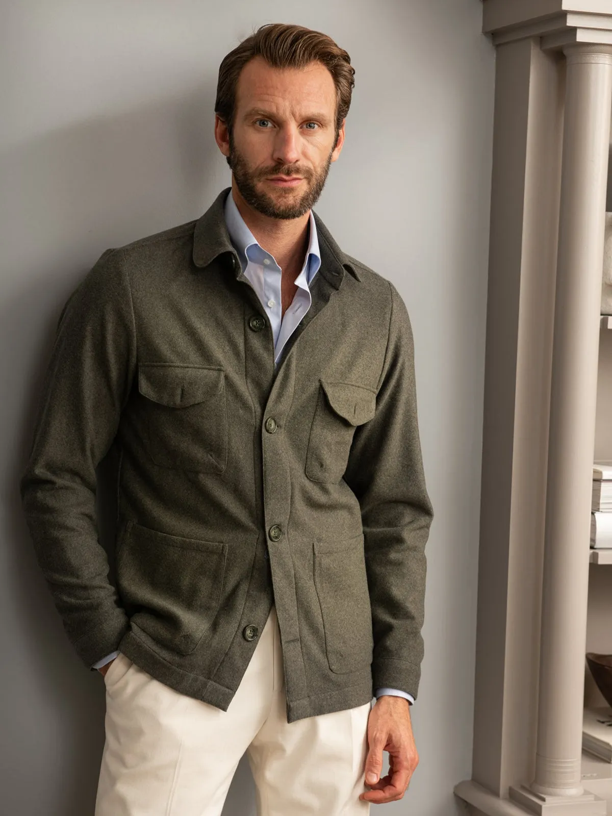 Man's Wool and Cashmere Knit Overshirt Flannel Jacket