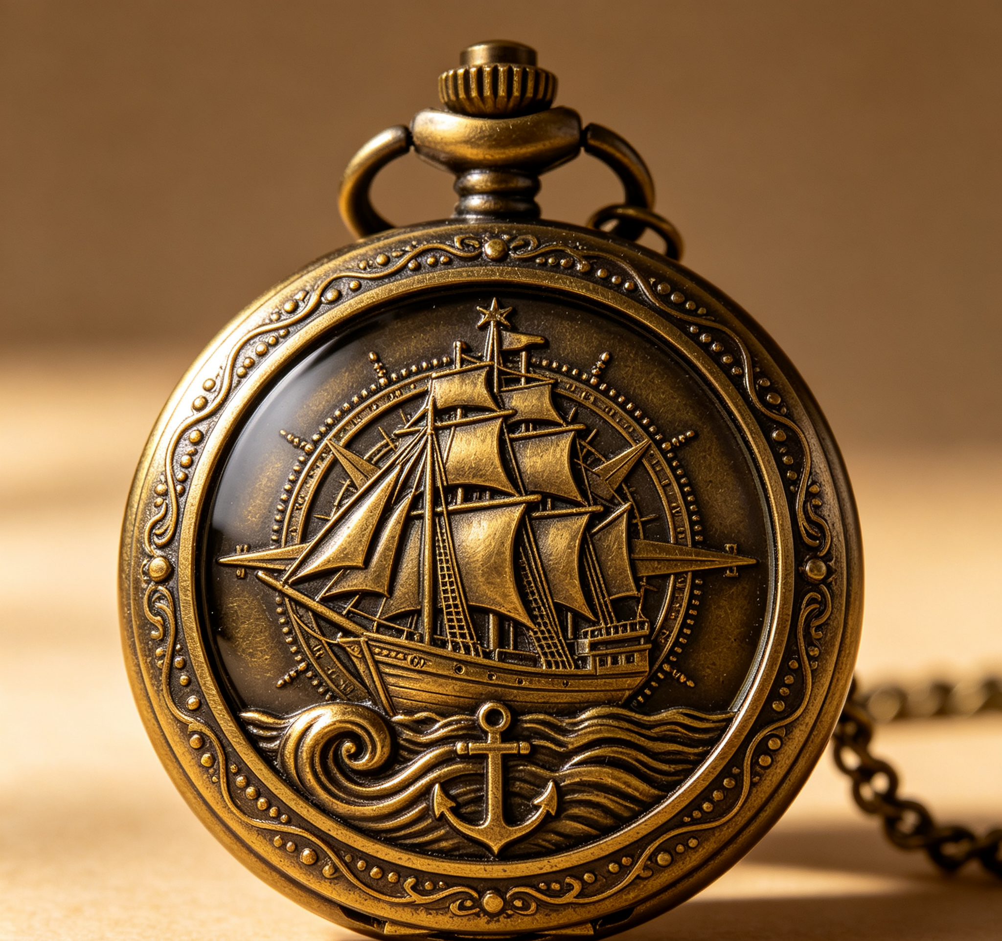 Vintage Engraved Brass Mechanical Pocket Watch, Timeless Heritage Gift