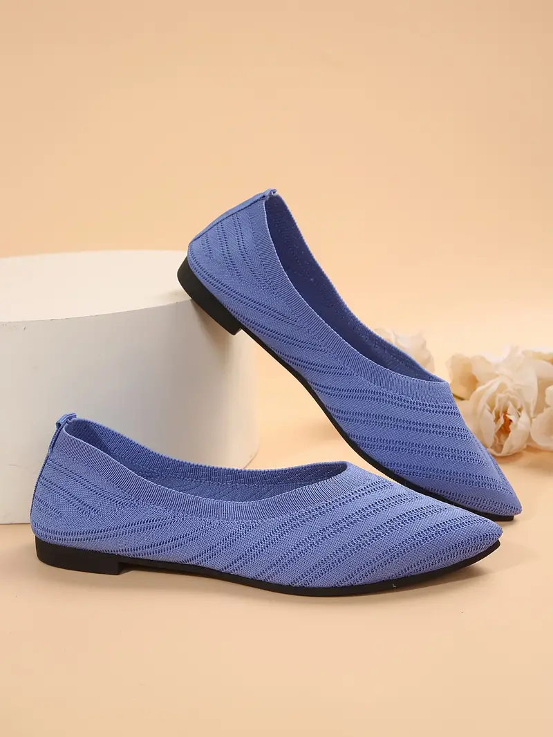 womens pointed toe flat shoes solid color knitted slip on shoes casual breathable ballet flats details 30