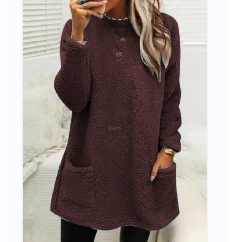 Pocket Crew Neck Casual Warm Long Sleeve T-shirt