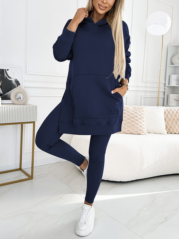 Women's Fashion Solid Color Hoodie and Lined Leggings two-piece set