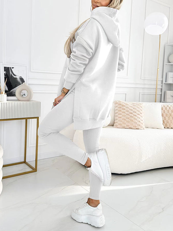 Women's Fashion Solid Color Hoodie and Lined Leggings two-piece set