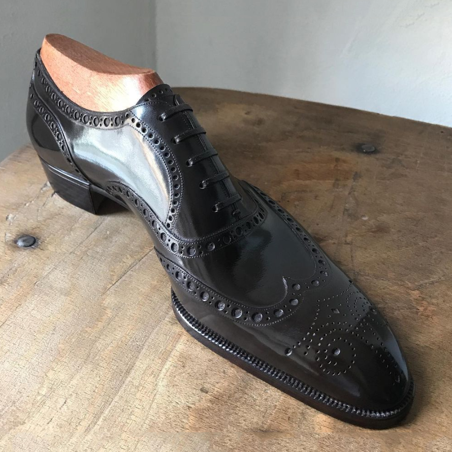 Black classic men's brogue pattern gentleman oxford shoes-Zittor