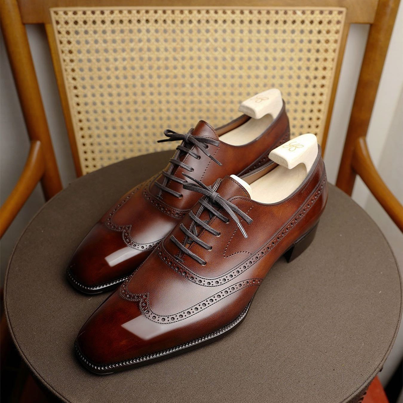 Brown Pointed Toe Brogue Handmade Business Classic Leather Shoes-Zittor